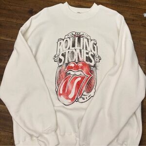 Abercrombie & Fitch Rolling Stones White Graphic Sweatshirt Logo